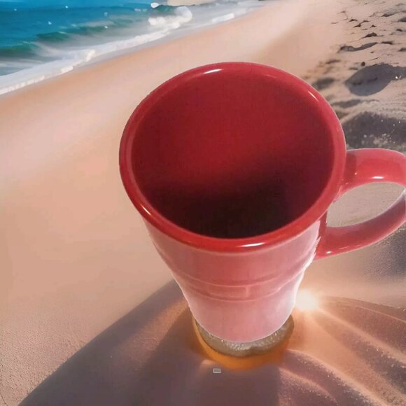 Longaberger Pottery ”MUG Tall Woven Traditions Paprika Red Mug/Cup 6 1/4 autumn - Picture 2 of 5